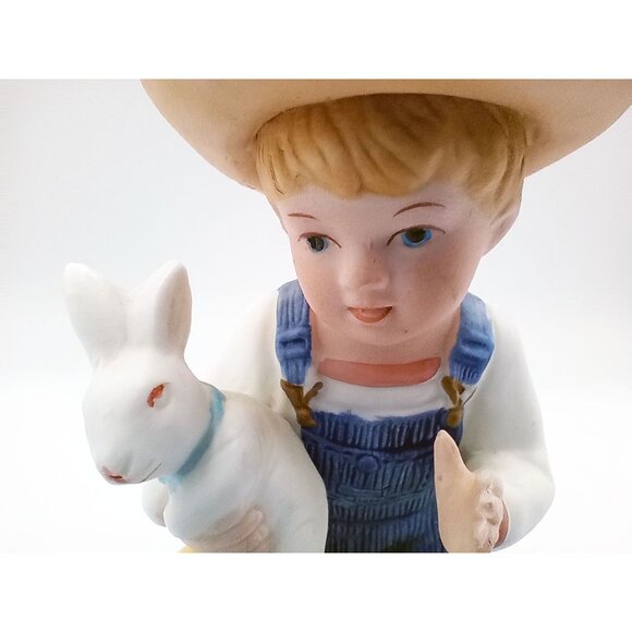 Denim Days Homco Boy Holding Rabbit Collectible 6 Inches Tall Hand Painted Farm - Picture 4 of 14